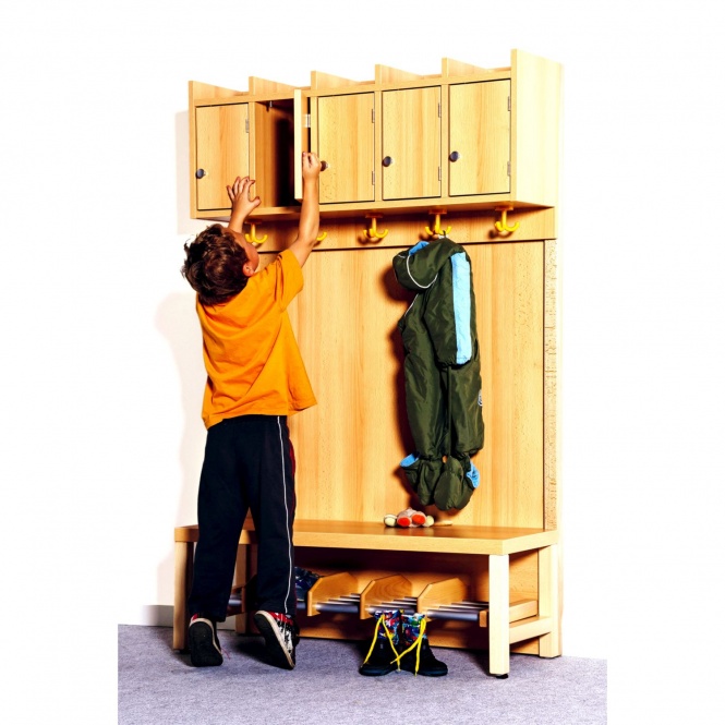 Komplettgarderobe mit Türen, mit Stütze, mit Paneelrückwand, für 4 Plätze 